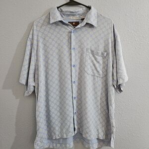 Toscano Men's Light Blue Patterned Shirt, Silk Blend,‎ Size Large